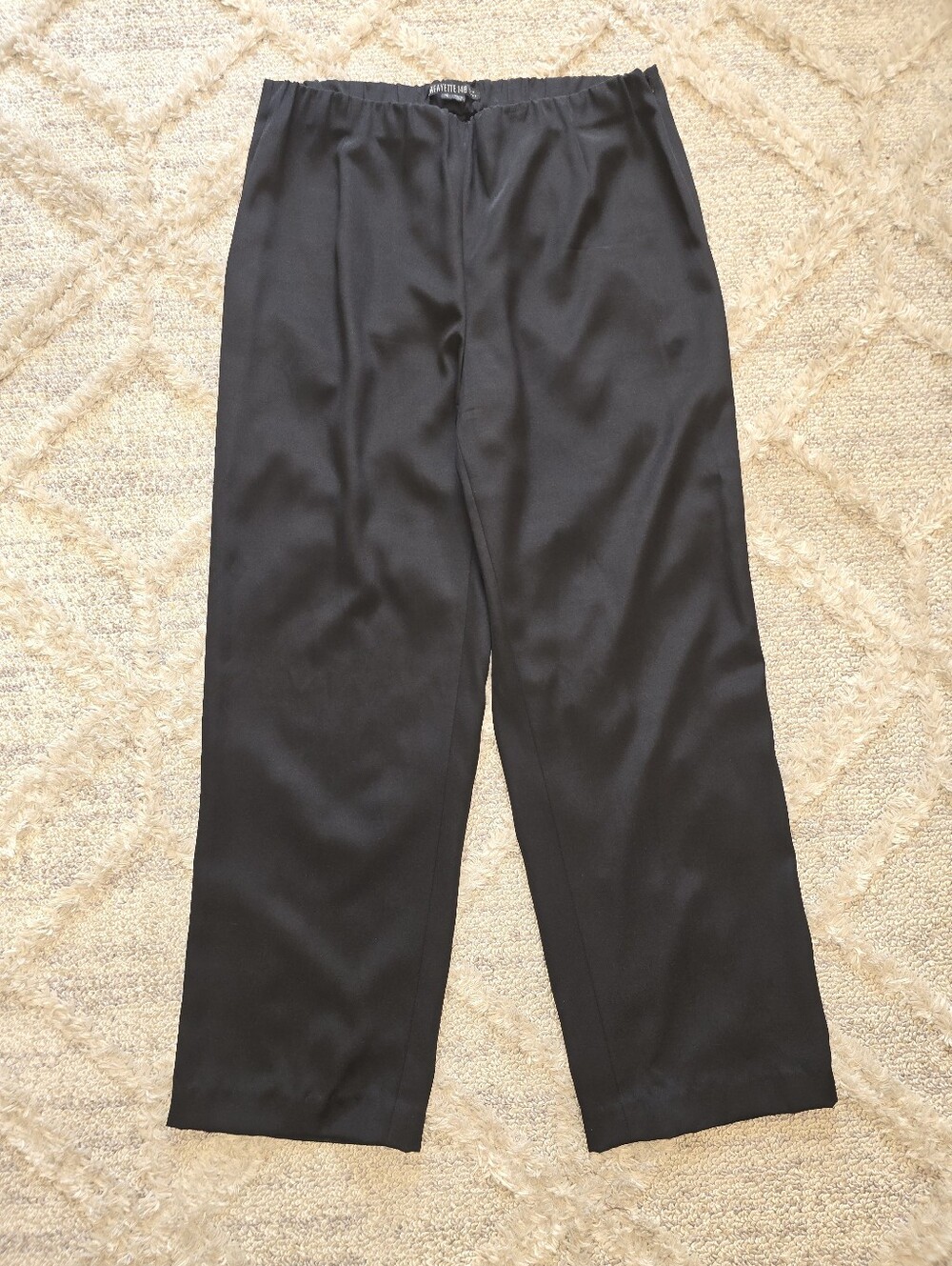 Lafayette 148 NY Black Silk Wide Leg Elastic Waist Ankle Trousers Pants Size 14